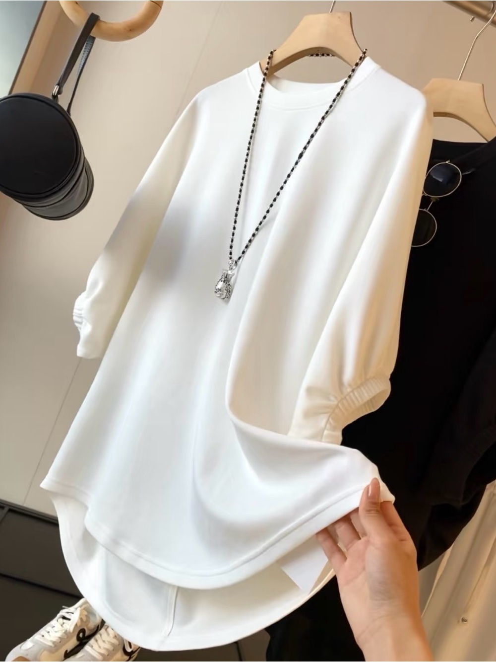 Women's Oversized White Crewneck Top + shorts